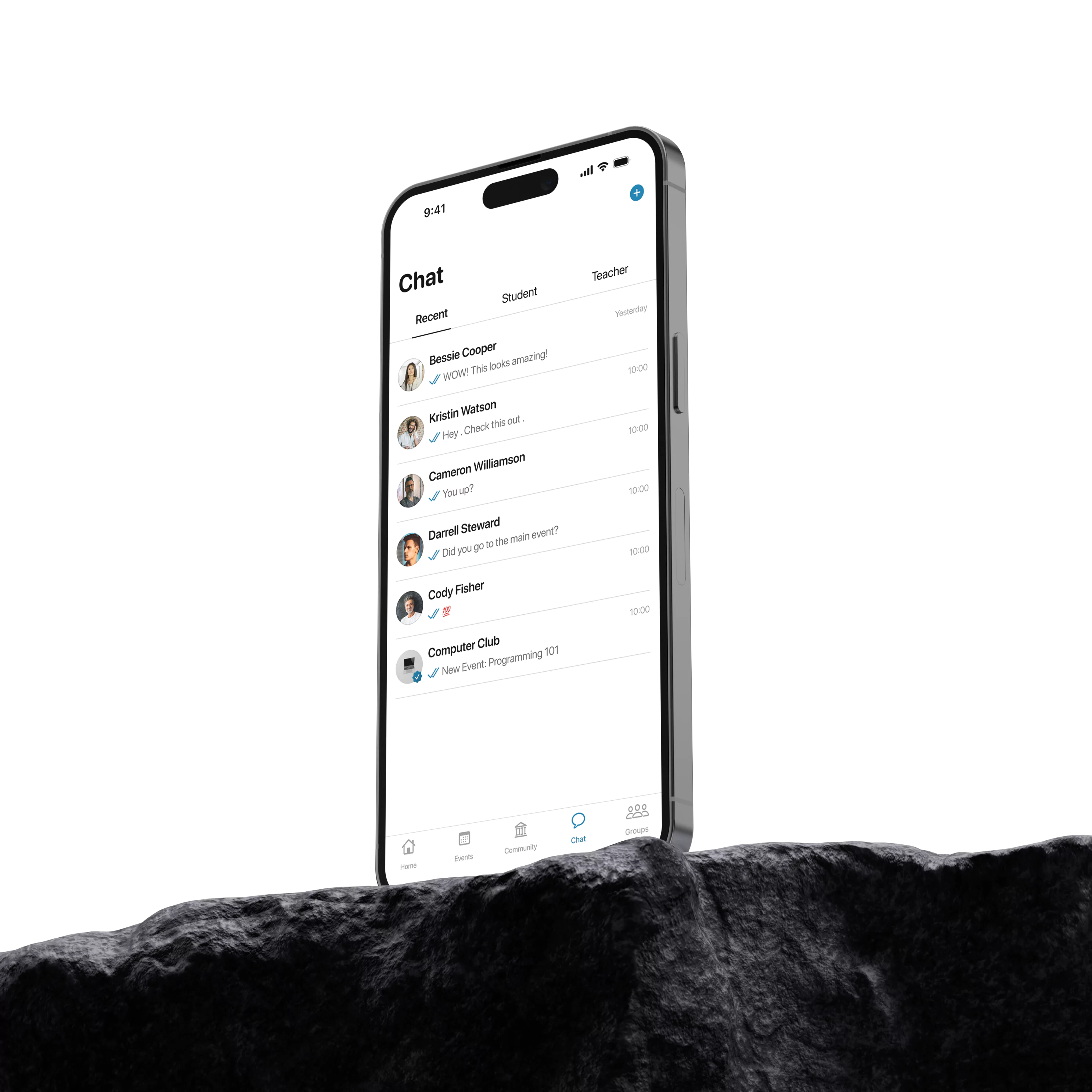 Grades’ chat screen listing conversations with students and teachers, on a phone