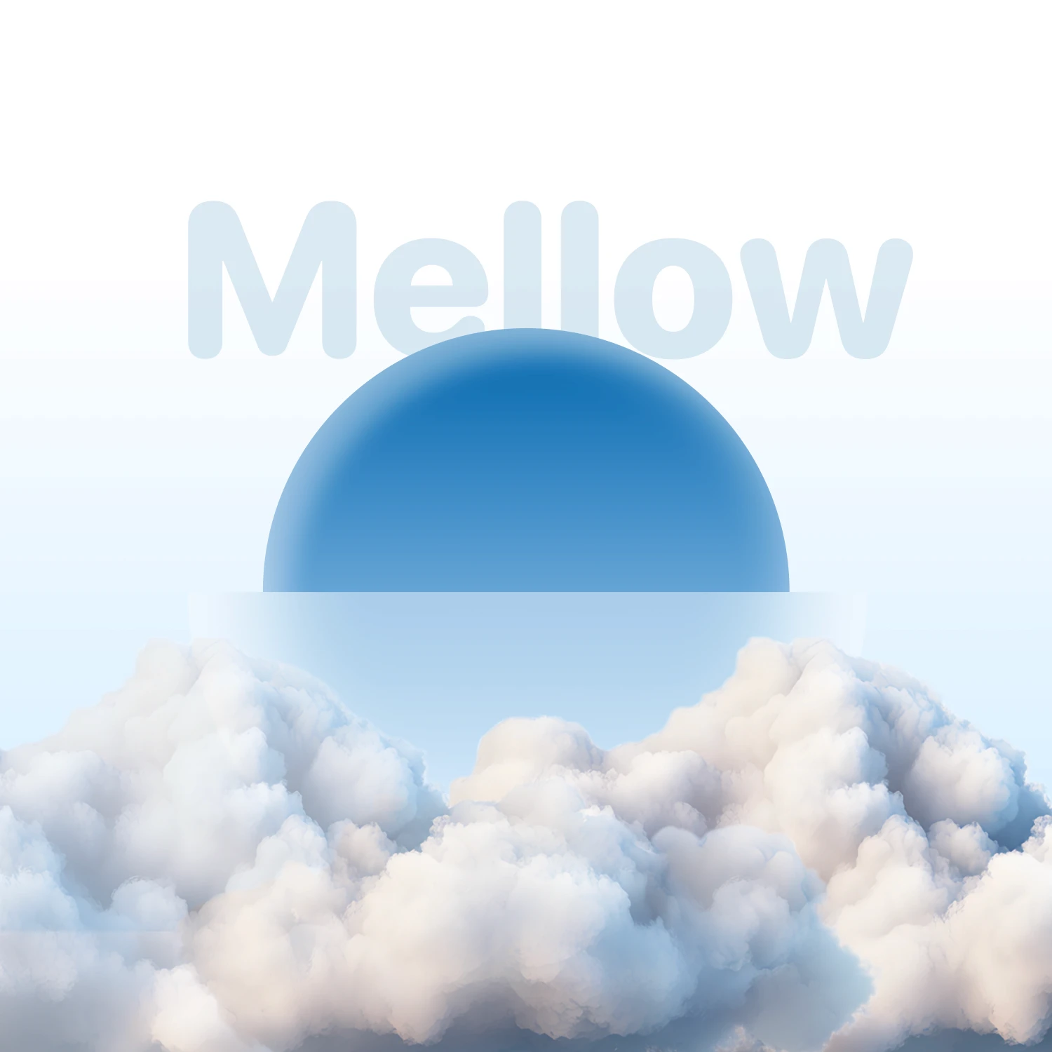 Mellow wordmark over a blue sun sinking into soft clouds