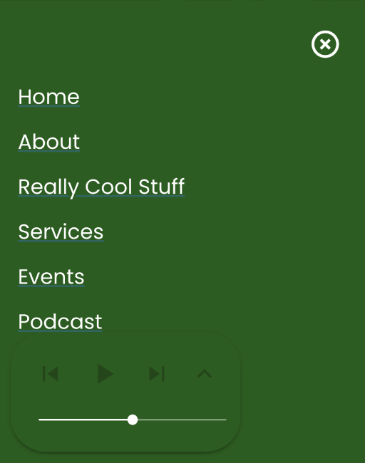 Old mobile menu with the floating player overlapping the page links