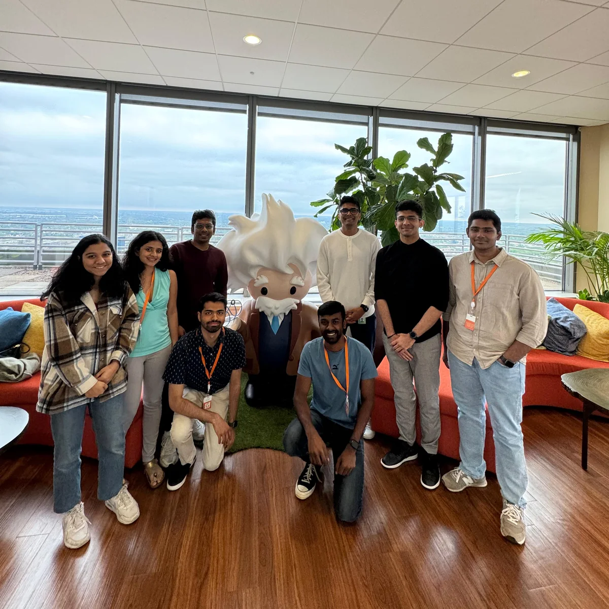 Our team with the Einstein mascot at Salesforce Tower, Indianapolis, 2024